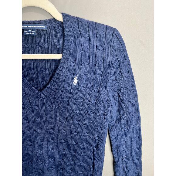 Ralph Lauren Sport Sweater Womens M Cable Knit V Neck Classic Pullover Preppy - Picture 6 of 10